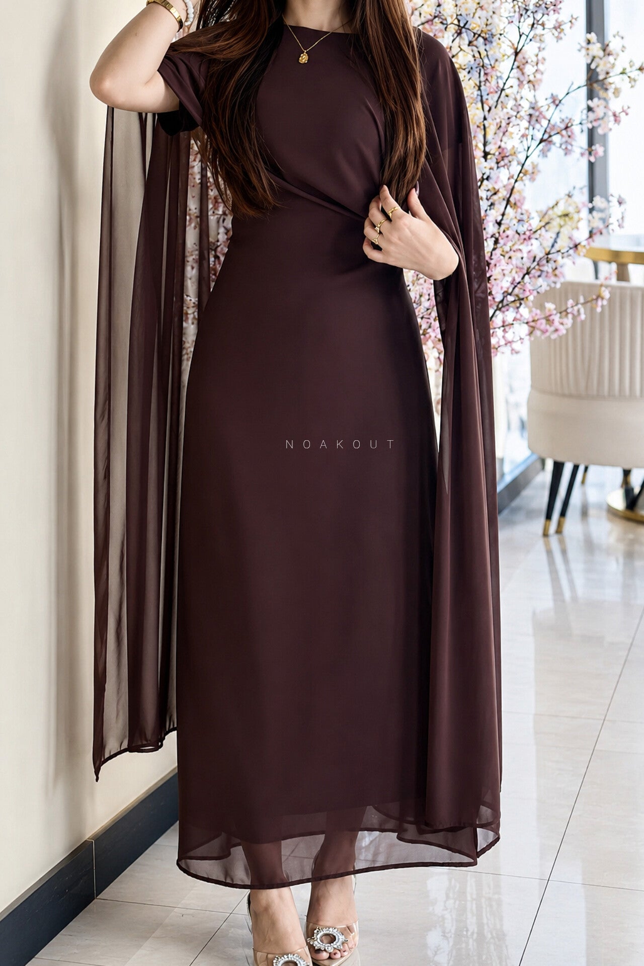 |• CHIFFON CAPE SHAWL DRESS•|