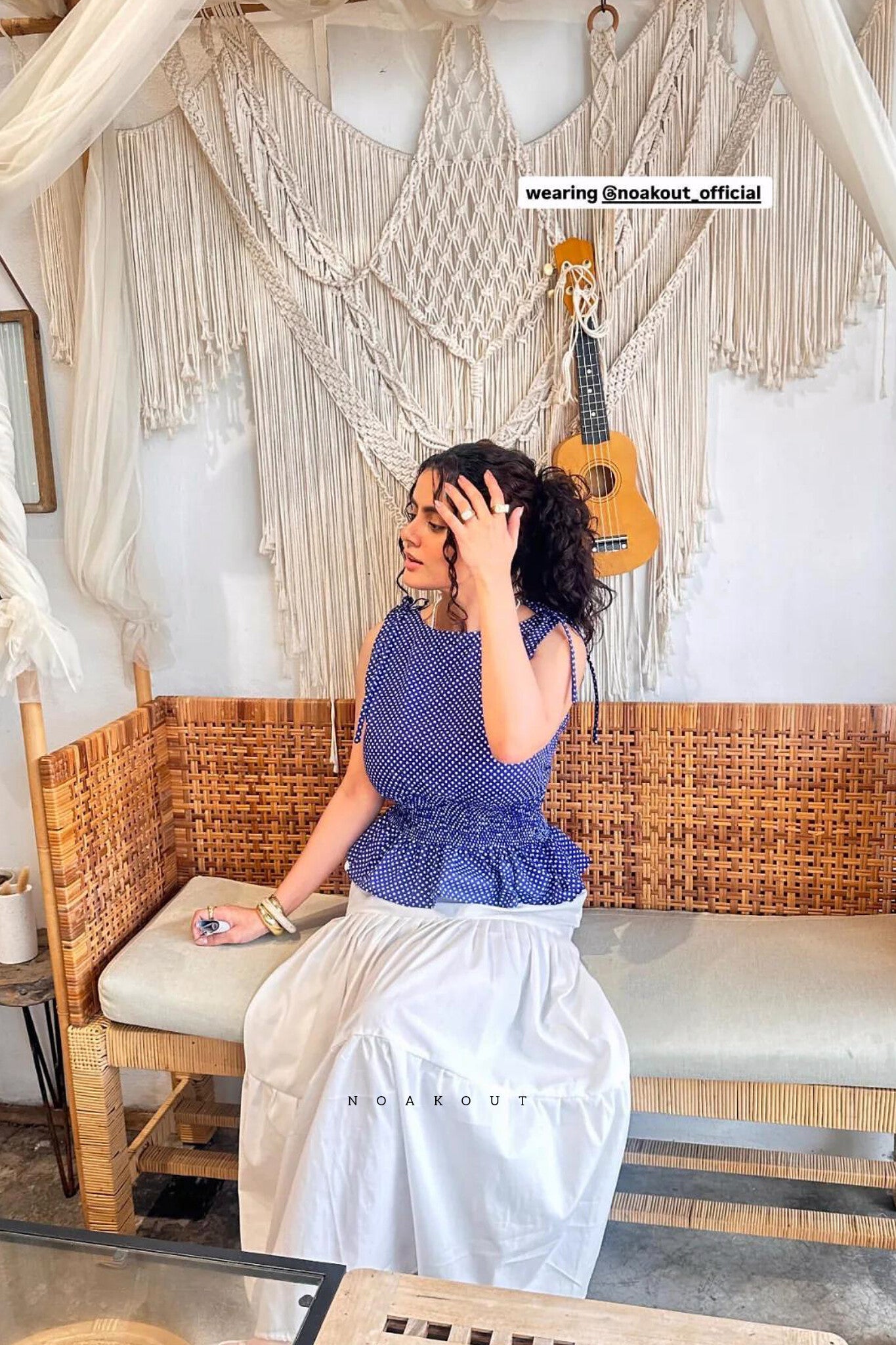 { TROPICAL NAVY SET } { Navy blue top & cotton white skirt }